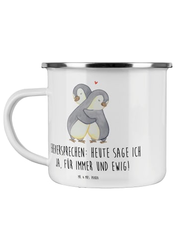 Mr. & Mrs. Panda Camping Emaille Tasse Eheversprechen für immer ... in Weiß
