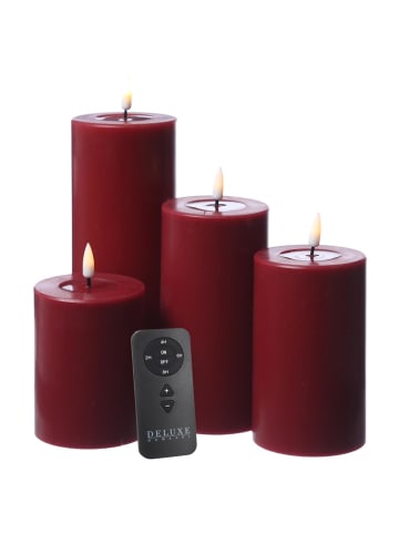 Deluxe Homeart 4er Set LED Kerzen MIA Echtwachs Deluxe 4 Größen mit Batterien Fernb. In rot