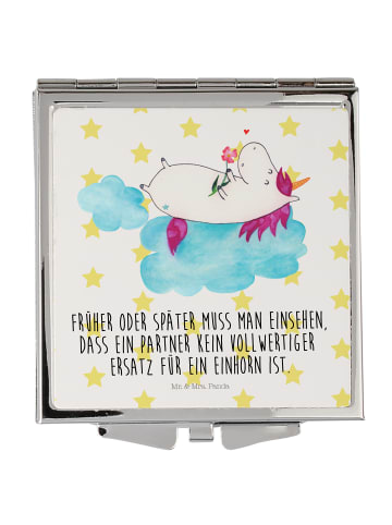 Mr. & Mrs. Panda Handtaschenspiegel quadratisch Einhorn Verliebt... in Weiß