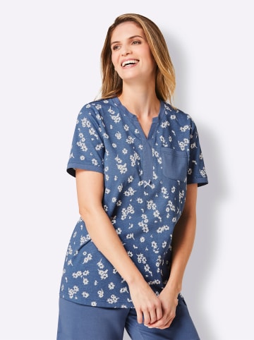 WITT WEIDEN Schlafanzug-Shirt in jeansblau-ecru-bedruckt