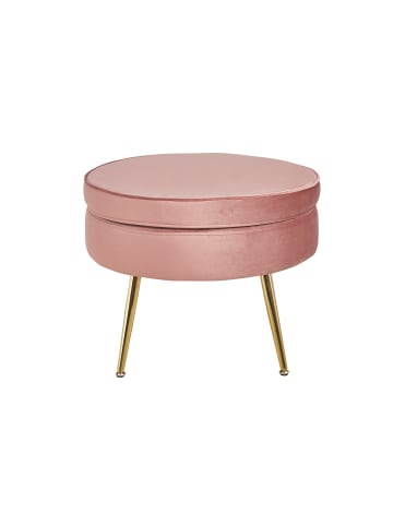SalesFever Polsterhocker rund mit goldfarbenem Chromgestell und Samtbezug in Rose