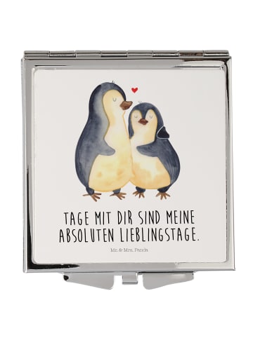 Mr. & Mrs. Panda Handspiegel Pinguin umarmen mit Spruch in Weiß