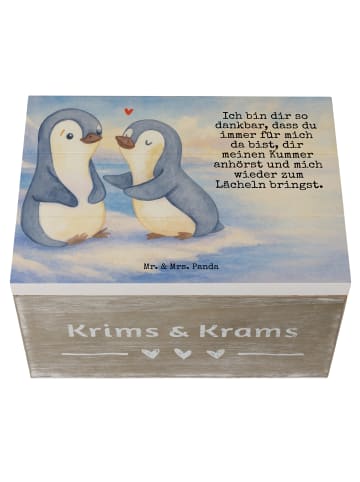 Mr. & Mrs. Panda Erinnerungsbox Pinguine trösten Design mit Spruch in Weiß