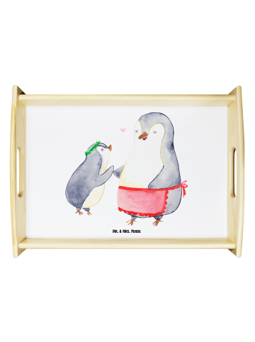 Mr. & Mrs. Panda Serviertablett Pinguin mit Kind ohne Spruch in Weiß