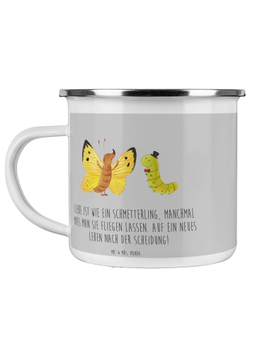 Mr. & Mrs. Panda Emaille Tasse Scheidung Neuanfang mit Spruch in Heather Grey