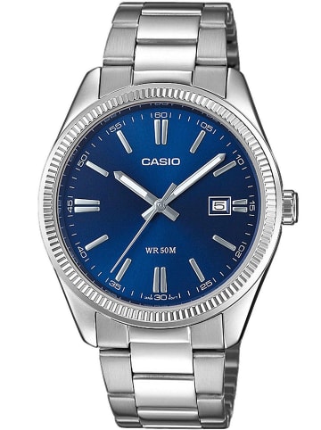 Casio Herrenuhr mit Stahlband Blau / Silber