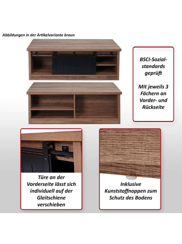 MCW Couchtisch K75 mit Schiebetüre und 6 Staufächer, Braun