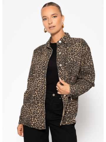 SASSYCLASSY Hemdjacke aus Jeans mit Leo-Print in Beige