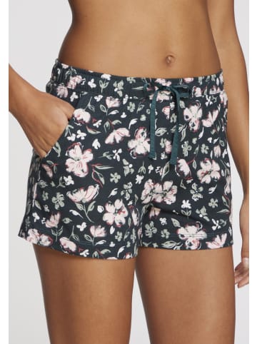 s.Oliver Pyjamashorts in dunkelgrün-rosa-geblümt