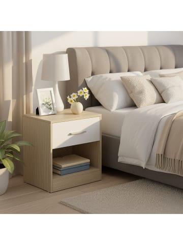 VASAGLE Nachttisch Custos in Weiß-Beige - (B)39 x (H)41 x (T)28 cm