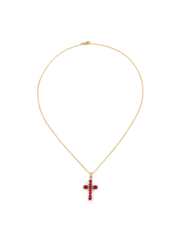 Rafaela Donata Kette Kreuz aus Sterling Silber mit Rubin (glasgefüllt) in gelbgold