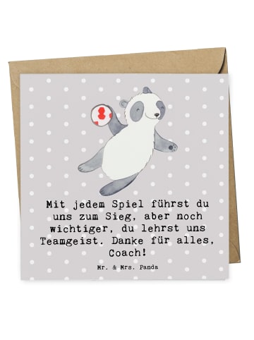 Mr. & Mrs. Panda Klappkarte Handball Trainerin Dankeschön mit Sp... in Grau Pastell