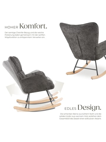 tectake Schaukelstuhl Torve, 68 x 96 x 97 cm, Belastbarkeit 120 kg, Chenille anthrazit