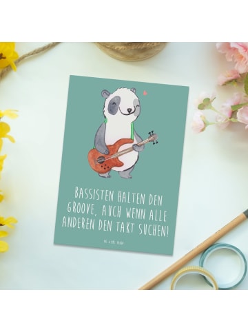 Mr. & Mrs. Panda Grußkarte Bassgitarre Groove mit Spruch in Meeresbrise