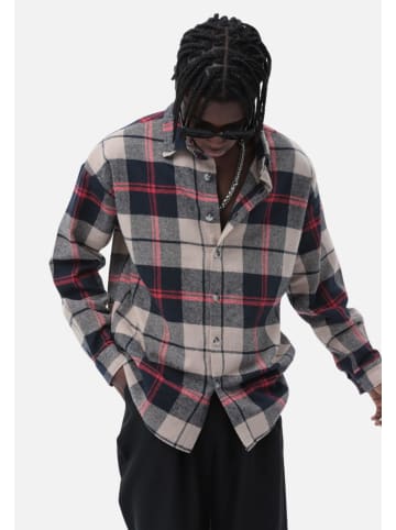 COFI 1453 Flanellhemd Kariert Hemd Holzfällerhemd in Navyblau-Beige