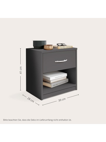 Stella Trading PEPE Nachttisch Graphit Schlicht Schublade 39 x 41 x 28 cm (B/H/T)