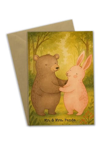 Mr. & Mrs. Panda Klappkarte Bär und Hase Umarmen Design ohne Spruch in Weiß