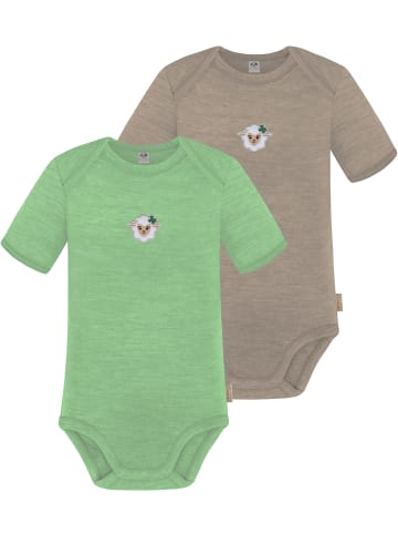 Normani Outdoor Sports 2er Set Baby Merino Body Kurzarm Tauranga in Grün/Beige