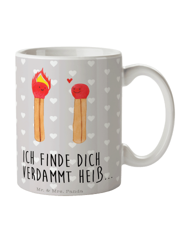 Mr. & Mrs. Panda Kaffeebecher Streichhölzer mit Spruch in Grau Pastell