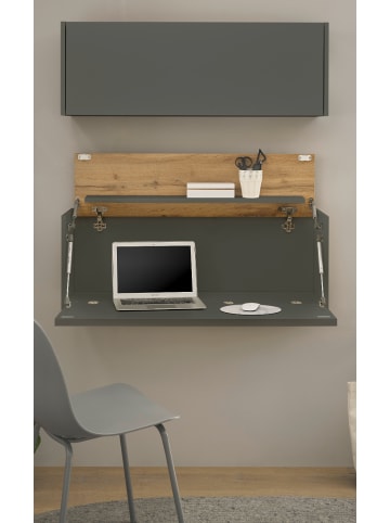 Furn.Design Sekretär Set 2-teilig grau, Eiche Wotan 100 cm, Büromöbelkombination hängend