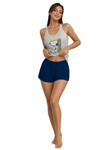 Snoopy Peanuts Snoopy Schlafanzug Pyjama Set ohne Ärmel Tanktop Shorts in blau/grau