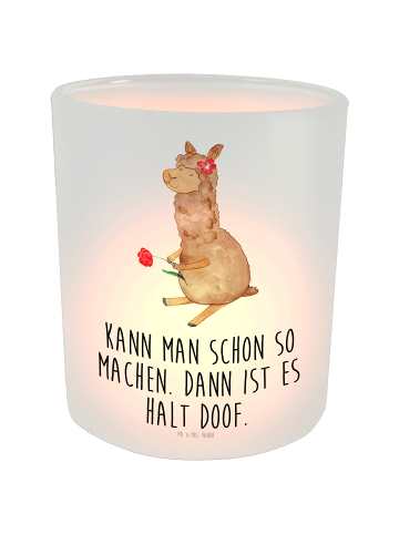 Mr. & Mrs. Panda Windlicht Alpaka Blume mit Spruch in Transparent