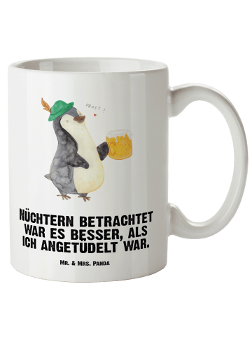 Mr. & Mrs. Panda Kaffeebecher Pinguin Bier mit Spruch in Weiß