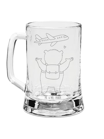 Mr. & Mrs. Panda Gravur Bierkrug Bär Flugzeug ohne Spruch in Transparent