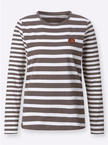 WITT WEIDEN Shirt in dunkeltaupe-weiß-geringelt