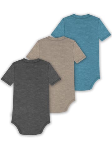Normani Outdoor Sports 3er Set Bio Baby Body Kurzarm aus Merinowolle für Junge und Mädchen in Blau/Beige/Anthrazit