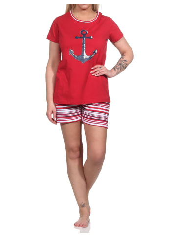 NORMANN Shorty Pyjama Anker und gestreiften Shorts - 74906 in rot