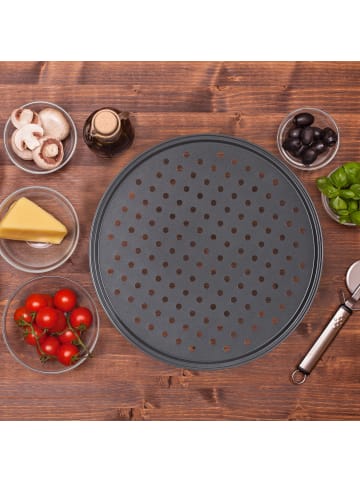 relaxdays 8x Pizzablech in Anthrazit - ∅ 32 cm