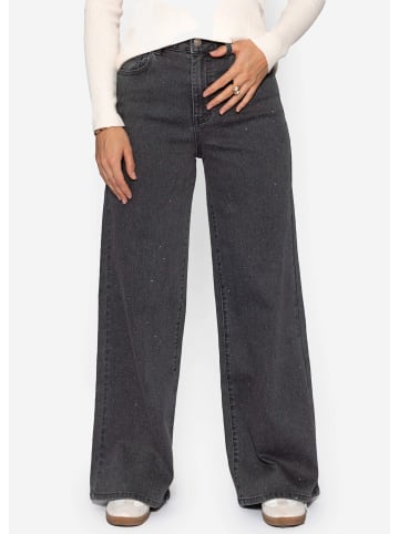 SASSYCLASSY Wide Leg Jeans mit Strasssteinen in Dunkelgrau