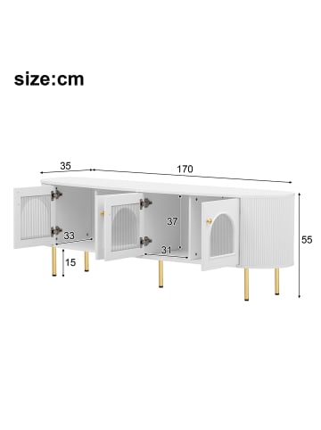 ABRIHOME TV-Schrank in Weiß mit Glastüren und goldenen Griffen Beinen