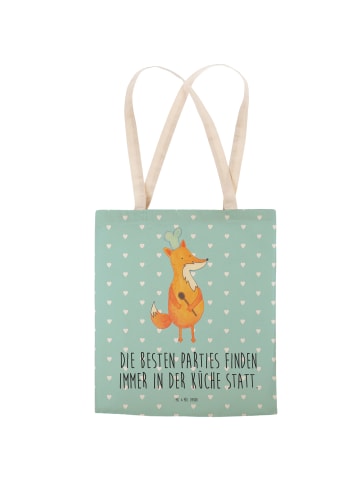 Mr. & Mrs. Panda Stofftasche Fuchs Koch mit Spruch in Türkis Pastell