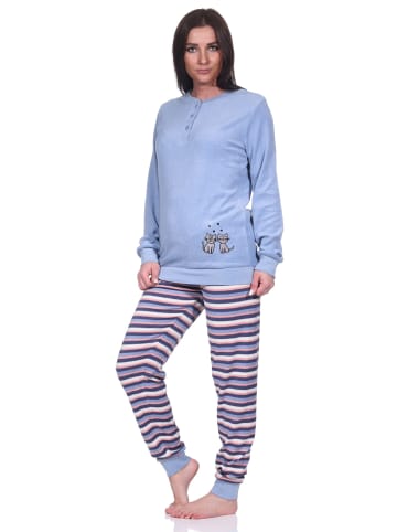 NORMANN Frottee Pyjama Schlafanzug langarm Katzen - 76543 in hellblau
