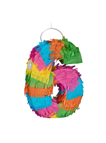 relaxdays Pinata "Zahl 6" in Bunt - (B)15 x (H)20,5 x (T)4,5 cm