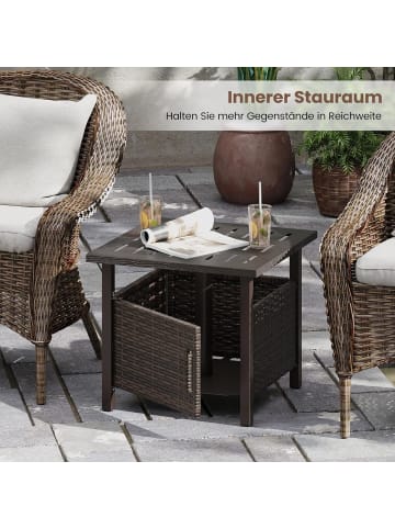 COSTWAY Beistelltisch Outdoor wetterfest 55,5 x 55,5 x 47,5 cm in Braun