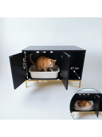 relaxdays Katzenschrank in Schwarz/ Gold – (B)80 x (H)55 x (T)50 cm