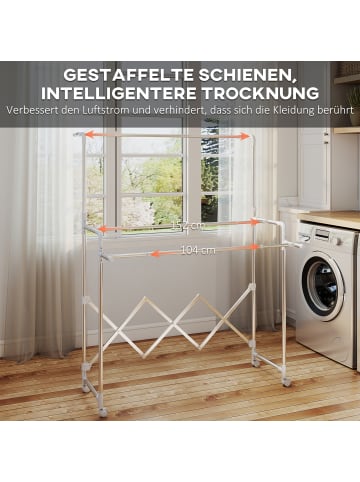 HOMCOM Wäscheständer-104-150L x 103B x 145-197H cm-Silber