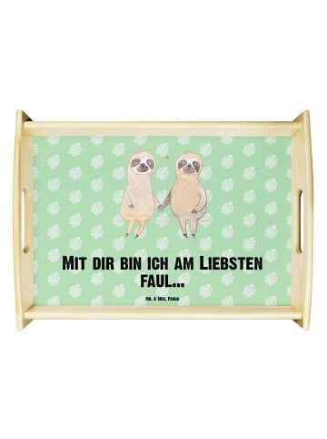 Mr. & Mrs. Panda Deko Tablett Faultier Pärchen mit Spruch in Tropengrün