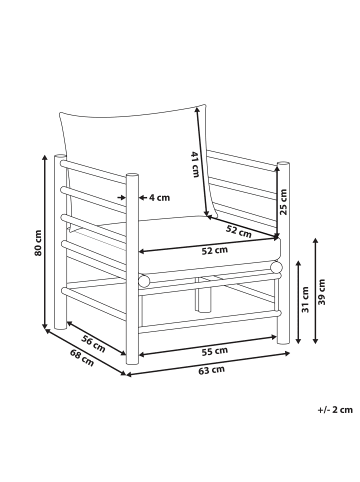 Beliani Gartenstuhl CERRETO in Braun/Beige/Grau - (W) 63 x (H) 80 x (L) 68 cm