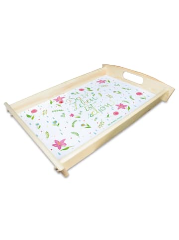 Mr. & Mrs. Panda Sofa Tablett Blumen Leben mit Spruch in Bunt