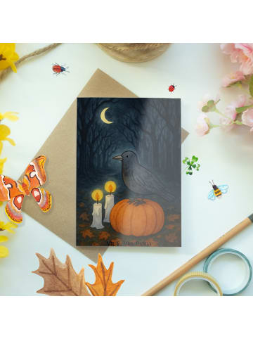Mr. & Mrs. Panda Grußkarte Krähe Halloween Design ohne Spruch in Weiß