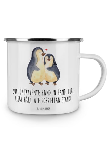 Mr. & Mrs. Panda Camping Emaille Tasse 20. Hochzeitstag Porzella... in Weiß