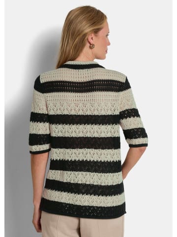 GOLDNER Strickjacke Ajourjacke in maritimen Look in stein / schwarz / gemustert