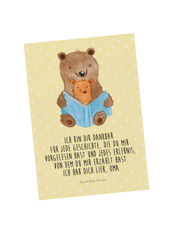 Mr. & Mrs. Panda Ansichtskarte Bären Buch mit Spruch in Gelb Pastell