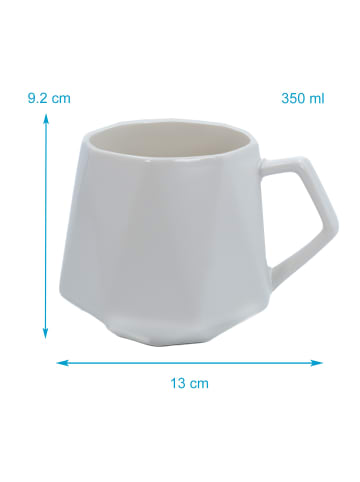 Intirilife Kaffee Tee Tasse in Feinschliff Optik 350 ml Becher mit Henkel in 1x Weiß