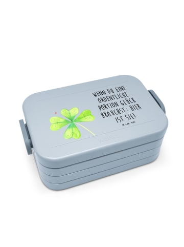 Mr. & Mrs. Panda Lunchbox Blume Kleeblatt Motiv mit Spruch in Blau Pastell