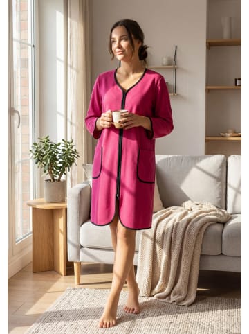 Aquarti Aquarti Damen Bademantel mit Reißverschluss 3/4 Ärmel in pink